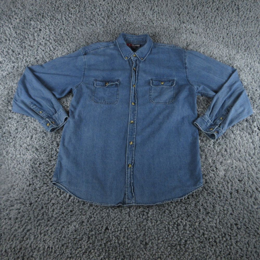Reel Legends Shirt Mens XL Blue Denim Long Sleeve Button Down